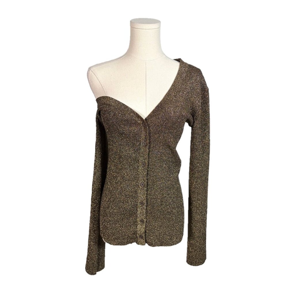 Staud Craftsman Asymmetric Metallic Cardigan Size XL